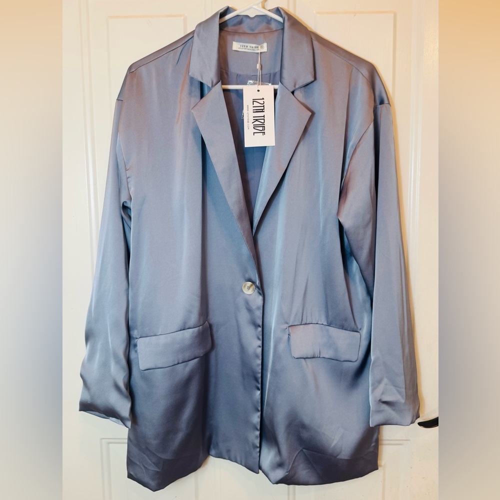 12th Tribe Women's Light Blue Satin Blazer